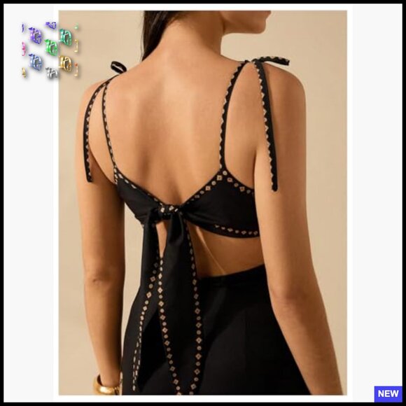 Boho Print Maxi Dress Spaghetti Strap Tie Back Cut Out Summer Casual Chic - Picture 4 of 5